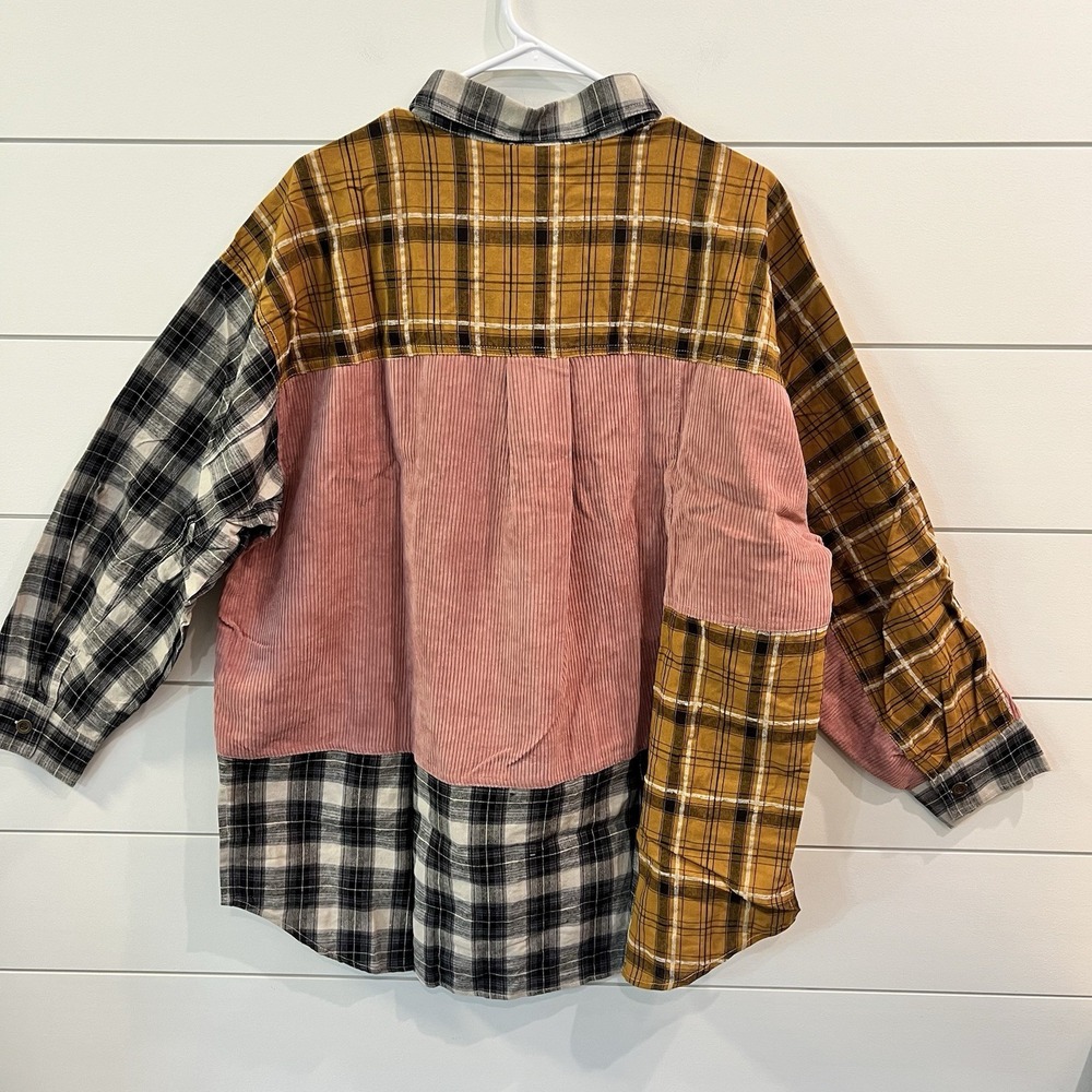 ee:some Mixed Material Flannel Shirt Sz 1x Cotton Long Sleeve Button Up Shacket - Picture 5 of 8